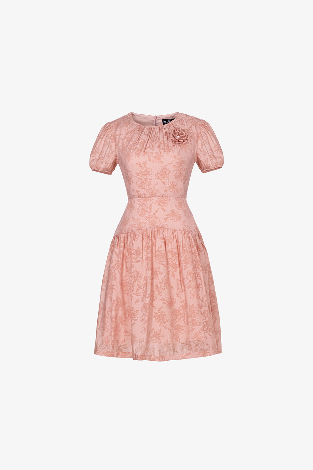 Đầm tơ bông ép hồng pastel đính hoa trà