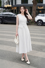 Áo gile kẻ sọc phối ren