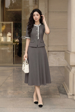 Áo kiểu công sở viền trắng cổ tròn