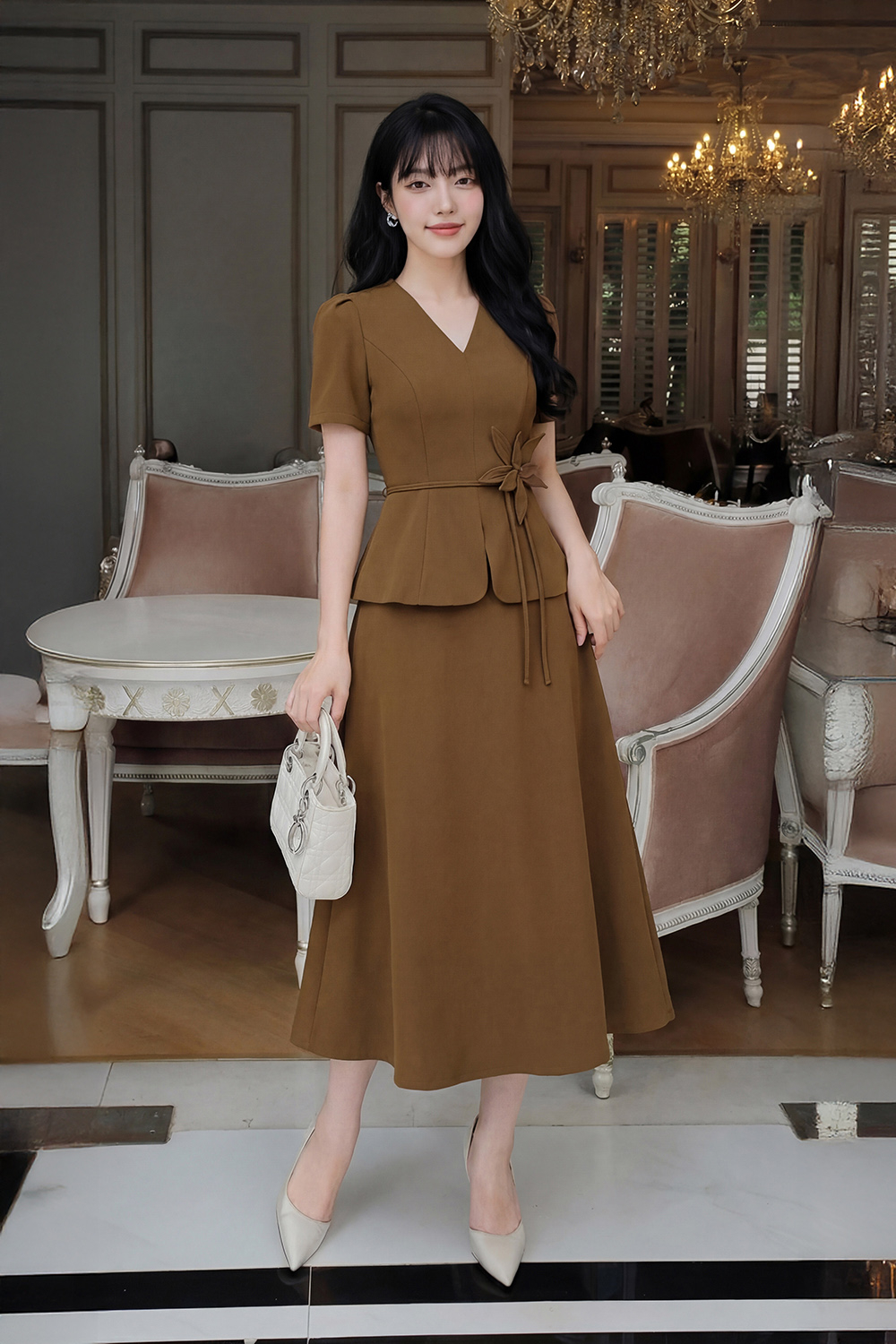 Áo peplum công sở nhấn eo đính hoa