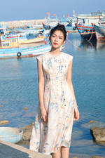 Đầm hoa dáng chữ A thắt nơ eo