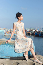 Đầm hoa dáng chữ A thắt nơ eo