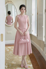 Áo gile nữ màu hồng đính nút