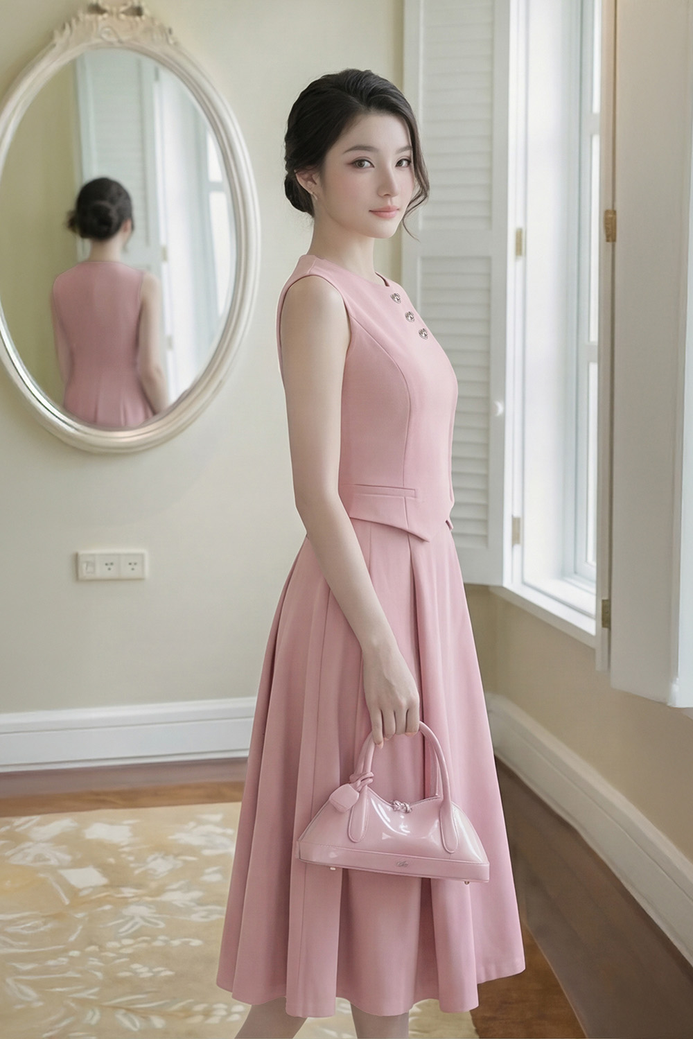 Chân váy chữ a màu hồng