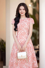 Đầm chữ a họa tiết in hoa tay ngắn