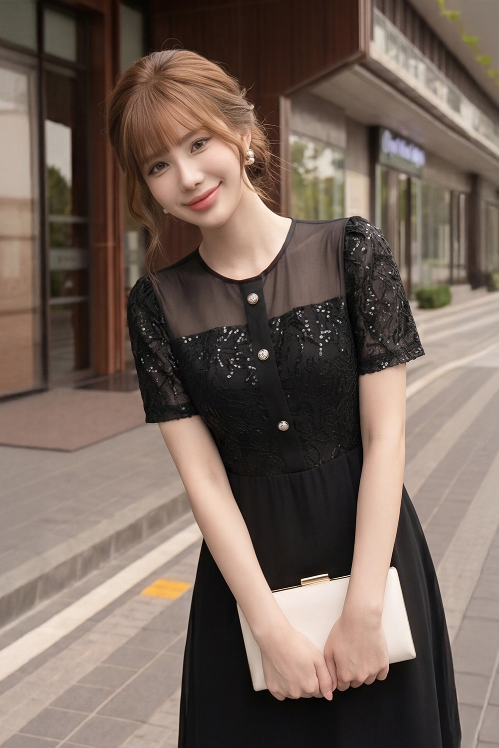 Đầm đen dáng xoè phối ren