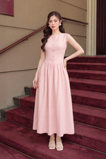 Đầm linen màu hồng dáng dài