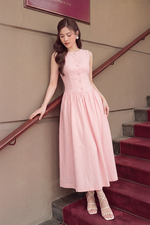 Đầm linen màu hồng dáng dài
