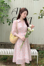 Đầm hoa dáng xoè nhấn eo nơ