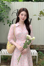 Đầm hoa dáng xoè nhấn eo nơ