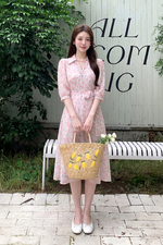 Đầm hoa dáng xoè nhấn eo nơ