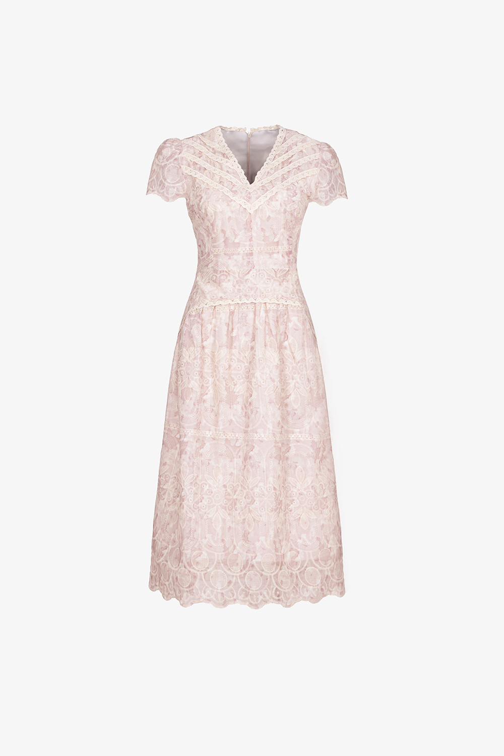 Đầm xô thêu dáng xòe màu hồng