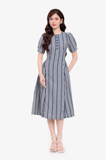 Đầm caro phối sọc dáng xòe chữ A