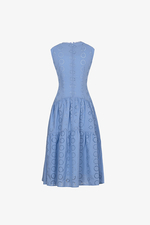 Đầm xòe xô thêu dáng dài màu xanh