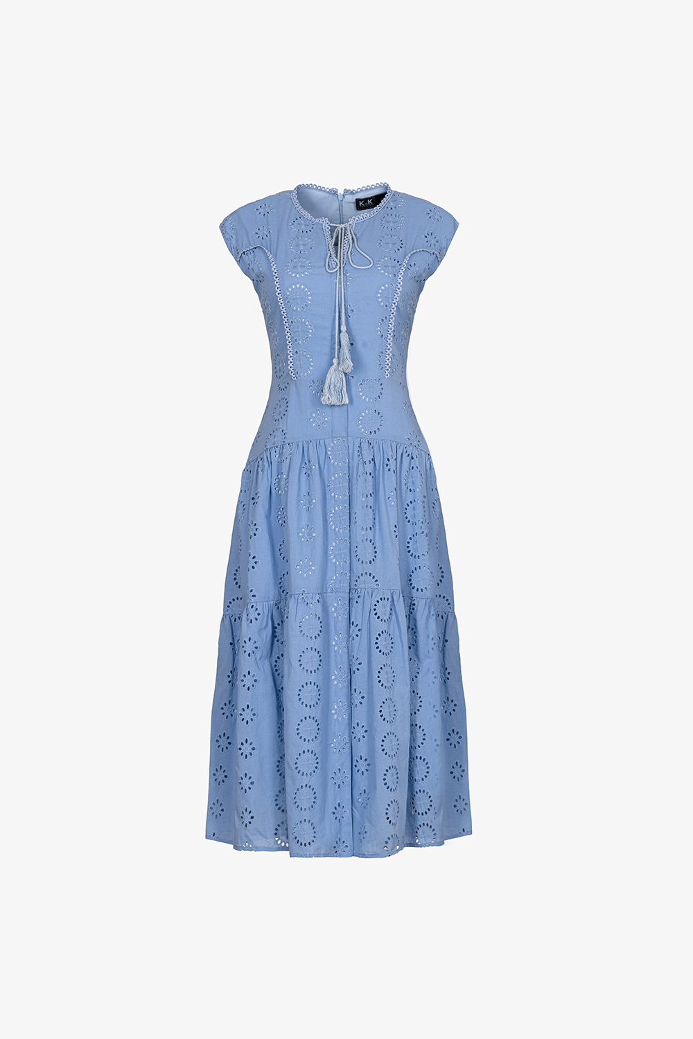 Đầm xòe xô thêu dáng dài màu xanh