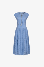 Đầm xòe xô thêu dáng dài màu xanh