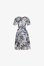 Đầm hoa dáng xòe xếp ly phối khóa kéo