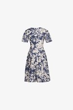 Đầm hoa dáng xòe xếp ly phối khóa kéo