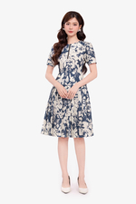 Đầm hoa dáng xòe xếp ly phối khóa kéo