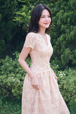 Đầm xô thêu dáng xòe màu hồng