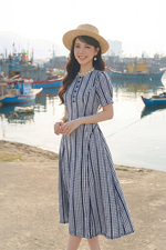 Đầm caro phối sọc dáng xòe chữ A