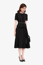 Áo đen peplum phối chỉ trắng kèm đai eo