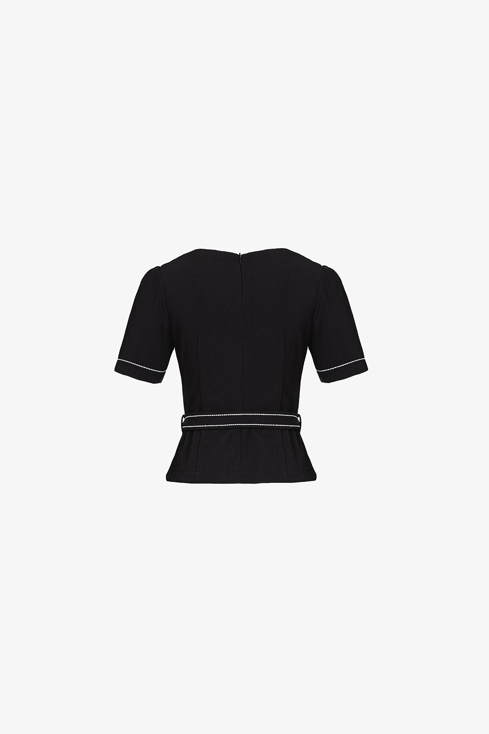 Áo đen peplum phối chỉ trắng kèm đai eo