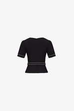 Áo đen peplum phối chỉ trắng kèm đai eo