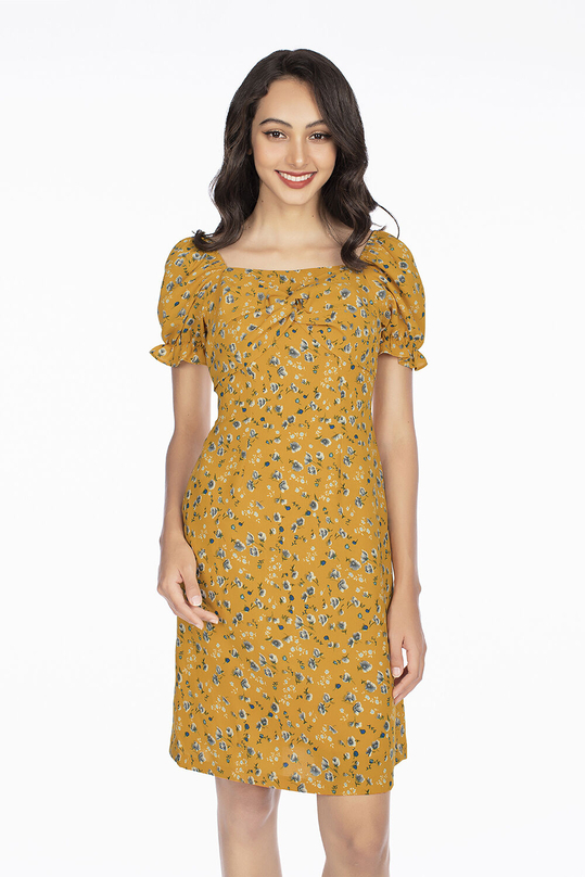 Đầm chữ A cổ vuông xoắn ngực KK96-12