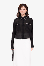 Áo sơ mi croptop màu đen tay dài