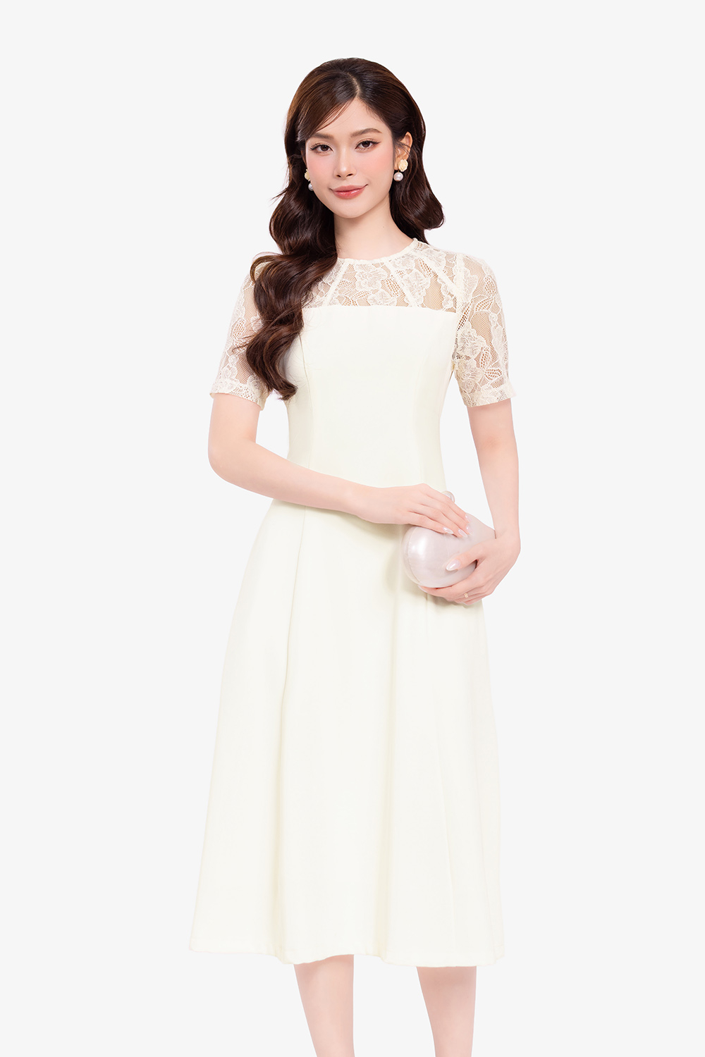Đầm dự tiệc phối ren dáng xòe