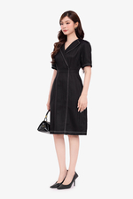 Đầm đen công sở cổ vest dáng ôm nhẹ