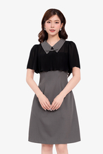 Đầm công sở chữ A màu xám phối đen