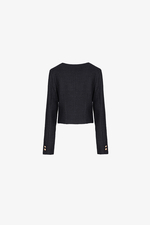 Áo khoác tweed nữ màu đen phối nút đồng