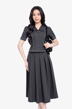 Chân váy xếp ly xám dáng dài midi
