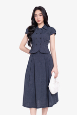 Chân váy midi dáng xòe xếp ly kẻ sọc