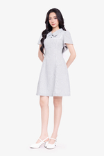 Đầm chữ A kẻ sọc cổ sơ mi viền ren