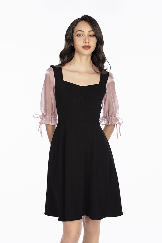 Váy xòe công sở màu đen thanh lịch KK96-25