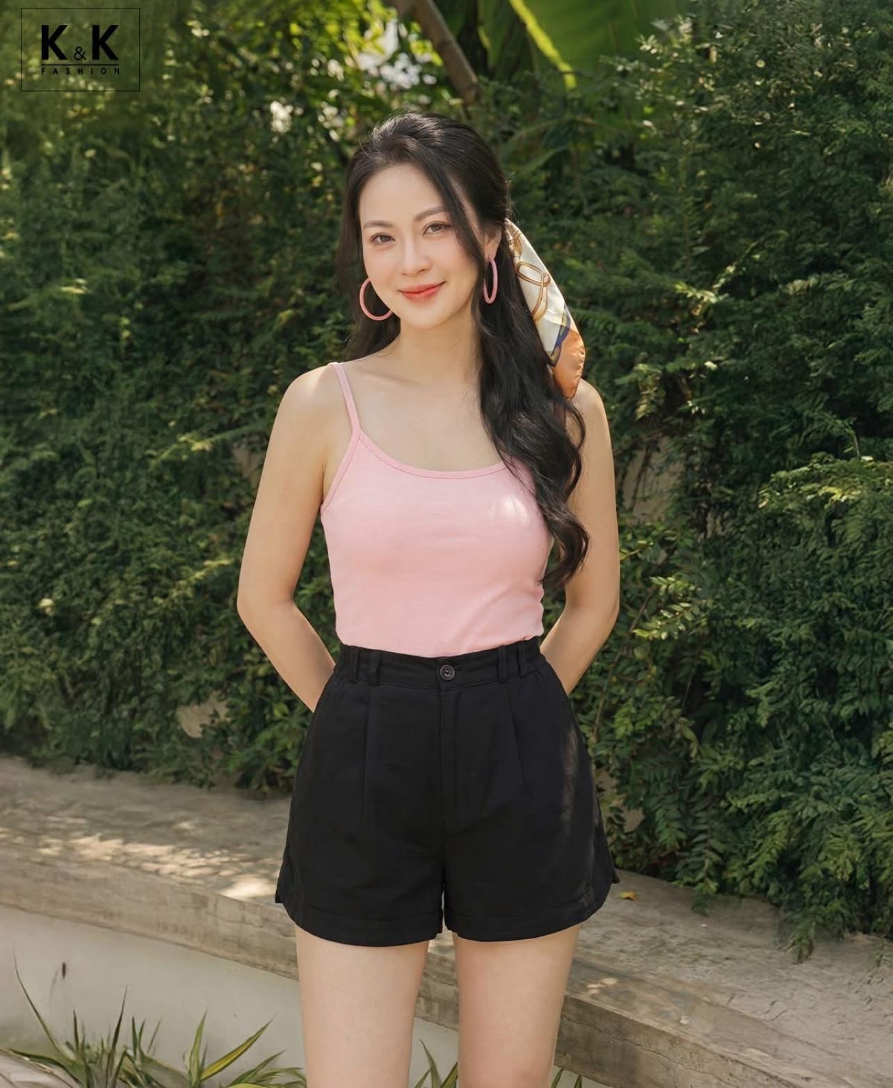 Áo hai dây nữ màu hồng thun cotton