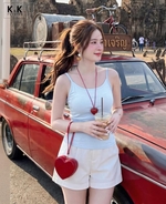 Áo hai dây nữ màu xanh thun cotton
