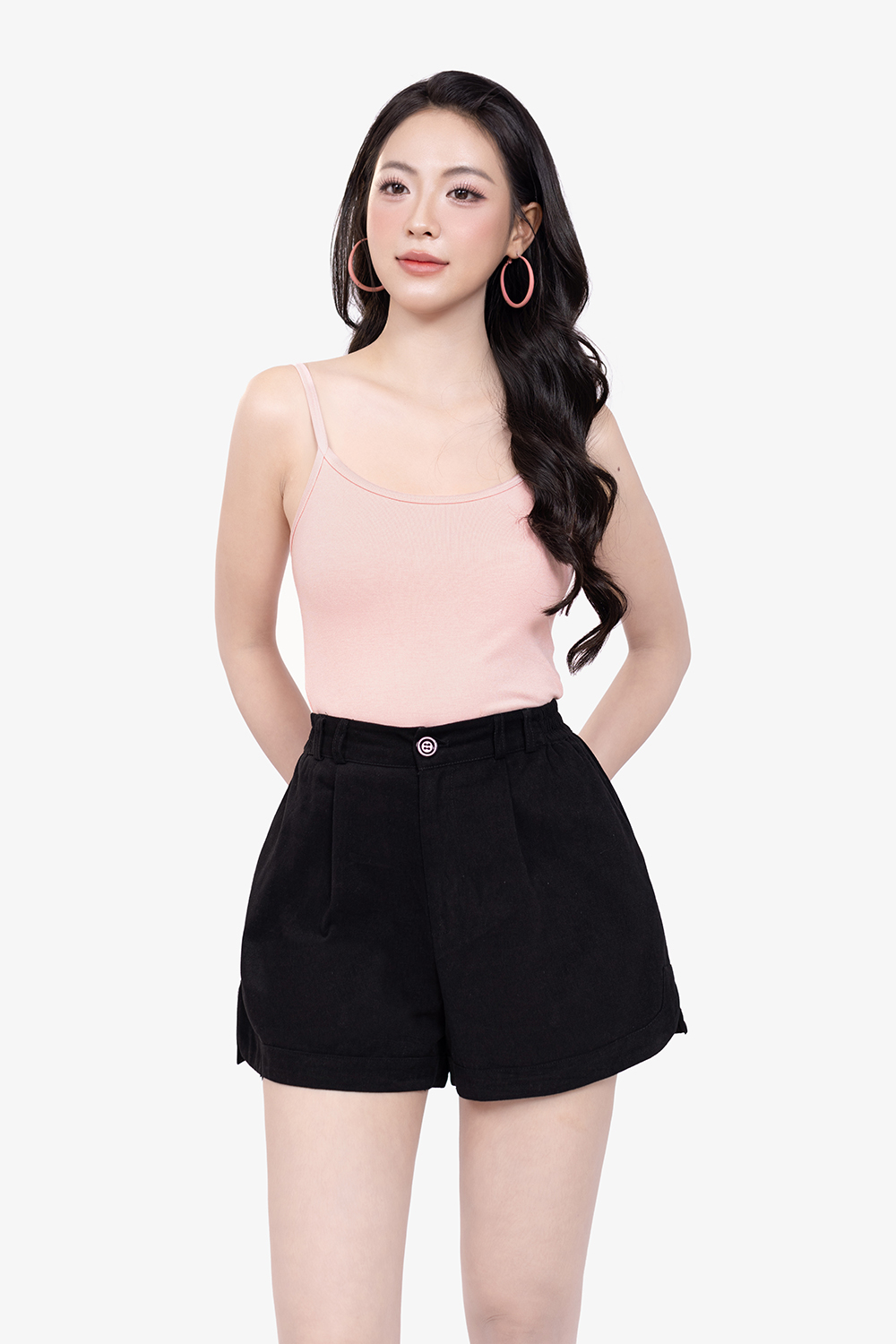 Áo hai dây nữ màu hồng thun cotton