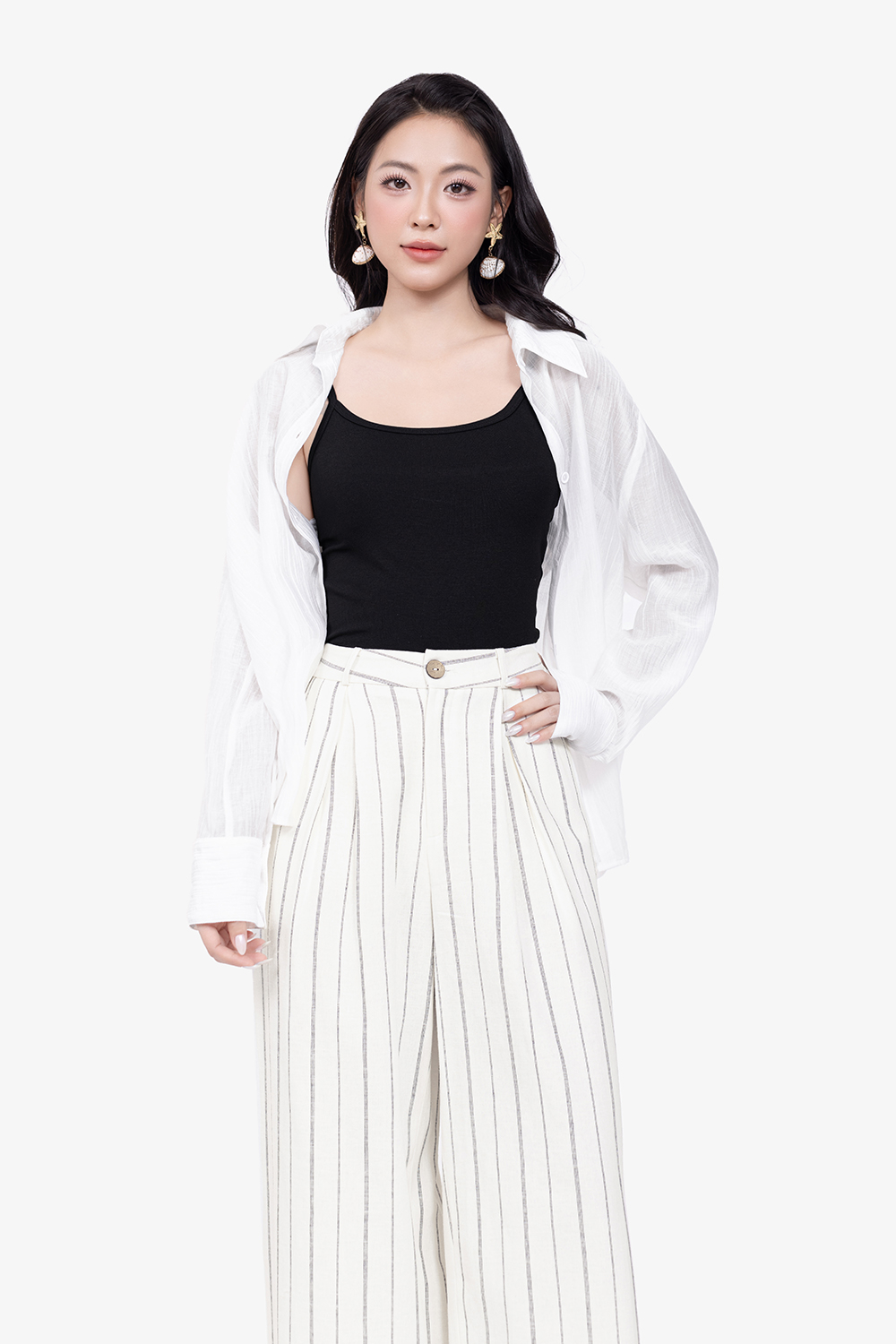 Áo hai dây nữ màu đen thun cotton
