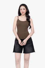 Áo hai dây nữ màu nâu thun cotton