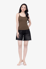Áo hai dây nữ màu nâu thun cotton