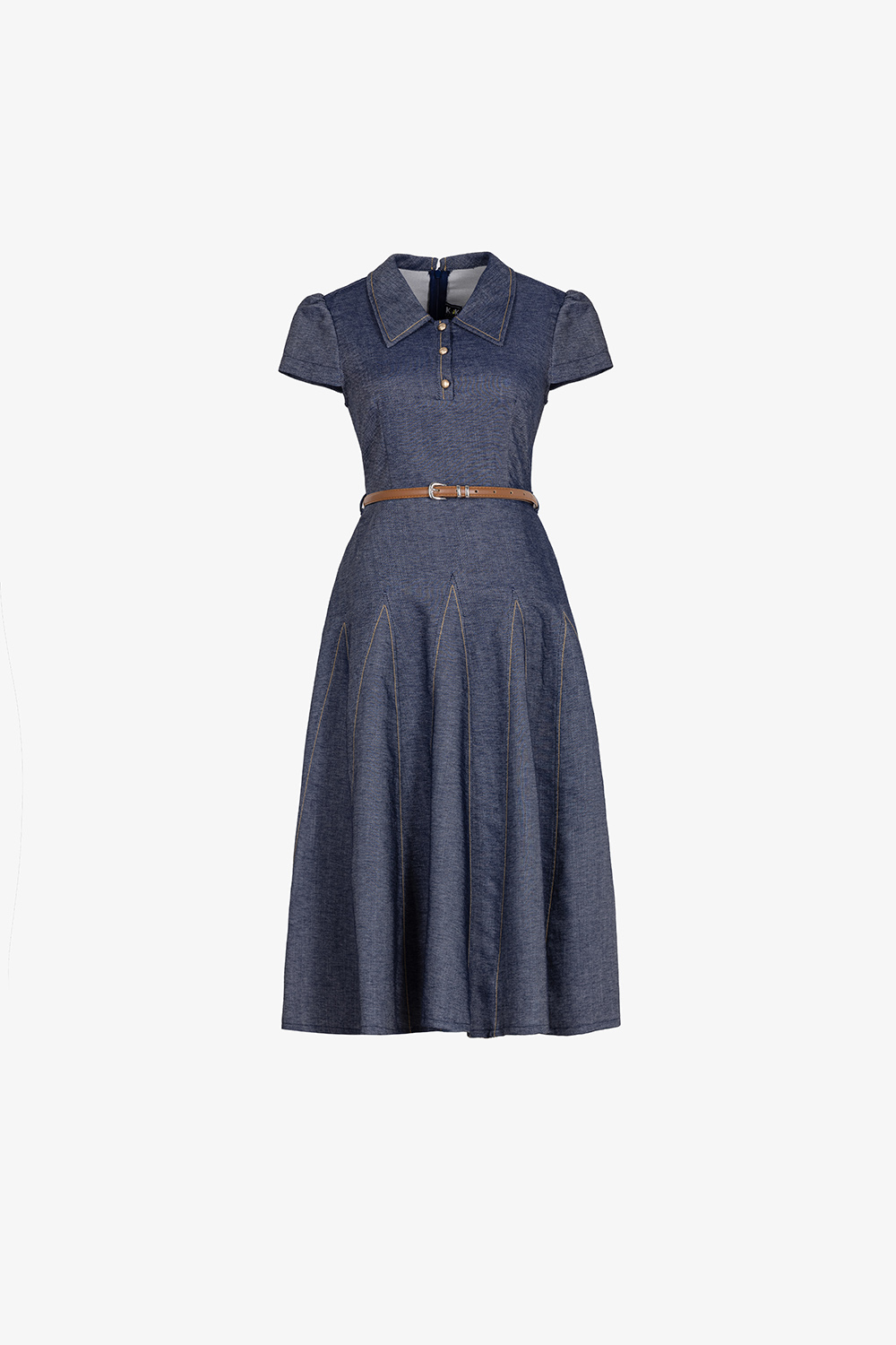 Đầm denim dáng xòe viền chỉ