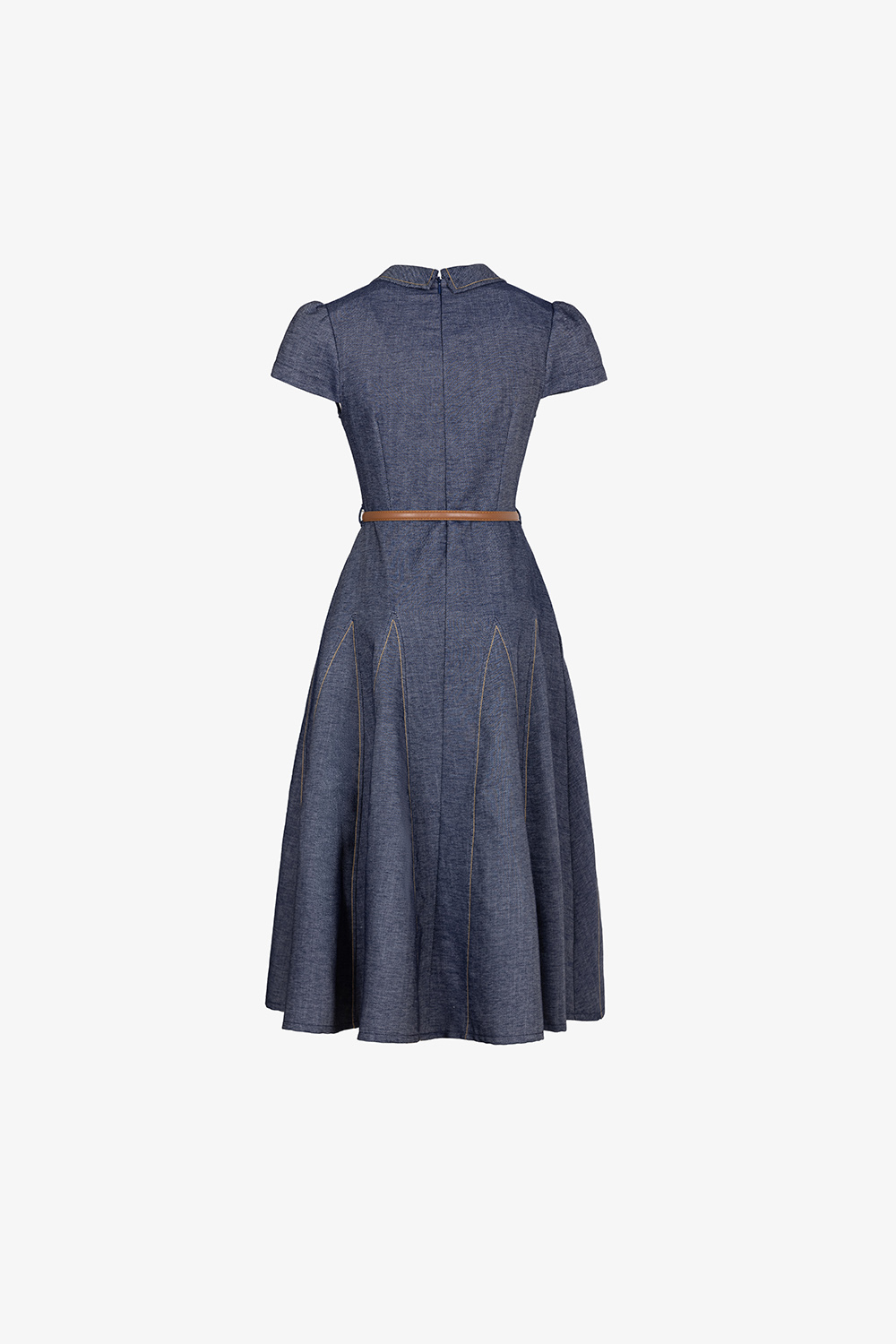 Đầm denim dáng xòe viền chỉ