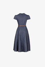 Đầm denim dáng xòe viền chỉ
