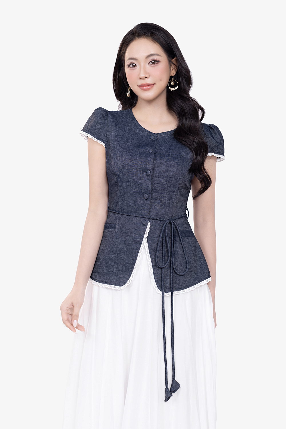 Áo kiểu công sở nữ cotton denim