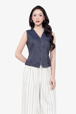 Áo gile jean denim màu xanh đậm