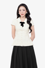 Áo kiểu nữ cổ sen ren thêu hoa mai